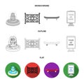 Fountain, fence, skate, billboard.Park set collection icons in flat,outline,monochrome style vector symbol stock