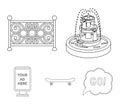 Fountain, fence, skate, billboard.Park set collection icons in outline style vector symbol stock illustration web.