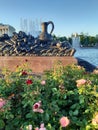 The fountain in the Park of VDNH in Moscow in the summer.
