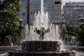 The fountain in the form of a bowl adorns the city square, which is an element of the urban landscape