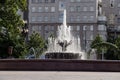 The fountain in the form of a bowl adorns the city square, which is an element of the urban landscape