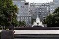 The fountain in the form of a bowl adorns the city square, which is an element of the urban landscape