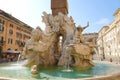 Fountain of the Four Rivers close up on the famous Piazza Navona Square in Rome, Italy