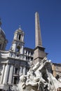 Fountain of the Four Rivers (Fontana dei Quattro Fiumi) with an Egyptian obelisk. Italy. Rome. Navon Square (Piazza Navona). Royalty Free Stock Photo