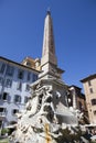 Fountain of the Four Rivers (Fontana dei Quattro Fiumi) with an Egyptian obelisk. Italy. Rome. Navon Square (Piazza Navona). Royalty Free Stock Photo