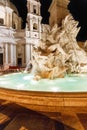 Fountain of four rivers on piazza navona at night