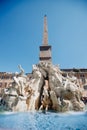 Fountain Four rivers in Piazza Navona, Rome, Italy, Europe, blue sky light sun