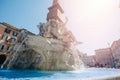 Fountain Four rivers in Piazza Navona, Rome, Italy, Europe, blue sky light sun Royalty Free Stock Photo