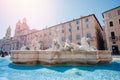 Fountain Four rivers in Piazza Navona, Rome, Italy, Europe, blue sky light sun Royalty Free Stock Photo