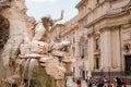 Fountain of the Four Rivers and Sant Agnese Church on the Piazza Navona Square Royalty Free Stock Photo