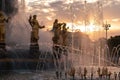 Fountain of Friendship of Peoples against sunset at the Exhibition of Economic Achievements (VDNH) in Moscow