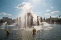 The fountain of Friendship of peoples at Exhibition of achievements of the national economy VDNH in the sunlight on a Sunny day. Royalty Free Stock Photo