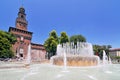 Fountain in front of the entrance to Castello Sforzesco, Milan, Lombardy, Italy Royalty Free Stock Photo