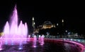 Fountain in front of Hagia Sophia Museum at Night, in Istanbul, Turkey
