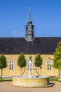 Fountain in front of the historic church in Christiansfeld Royalty Free Stock Photo