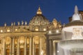 St. Peter`s Basilica on a St. Peter`s Square in Vatican at night Royalty Free Stock Photo
