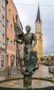 The fountain in front of the town hall in Vilshofen. The sculpture is \