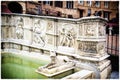 Fountain of Gaia, located on Piazza del Campo, Siena, Tuscany, Italy with beautiful sculptures by Jacopo della Quercia Royalty Free Stock Photo