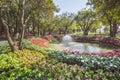 The fountain in the garden in Chiang Rai ASEAN Flower Festival 2020