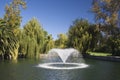 Fountain in a garden pond Royalty Free Stock Photo