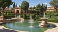 Fountain and gardens in Alhambra palace