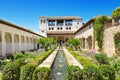 Fountain and gardens in Alhambra palace, Granada, Spain. Royalty Free Stock Photo