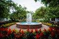 Fountain and gardens at Prescott Park, in Portsmouth, New Hampshire.