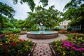 Fountain and gardens at Prescott Park, in Portsmouth, New Hampshire.