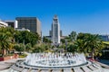 Fountain in Grand Park, and Los Angeles City Hall Royalty Free Stock Photo