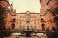 Fountain in green courtyard of Copenhagen City Hall, built in 1905, Denmark. Architecture in the National Romantic style Royalty Free Stock Photo