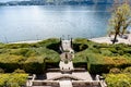 Fountain in the hedge in front of the Villa Carlotta gate. Lake Como, Italy. Top view