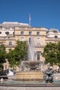 Fountain and High Commission of Canada on Trafalgar Square, London, UK