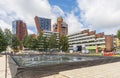 Fountain and high rised buildings central Klaipeda Royalty Free Stock Photo