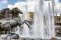 Fountain with horse statues in the Alexander Garden in Moscow. Close-up, beautiful urban landscape Royalty Free Stock Photo