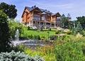 The fountain inside flower garden infront Khonka house in Mezhyhirya Royalty Free Stock Photo