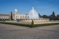 Fountain at Jardim da Praca do Imperio Square with Jeronimos Monastery - Lisbon, Portugal Royalty Free Stock Photo