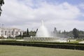 Lisbon, 15th July: Jardim Praca do Imperio front of Jeronimos Monastery building from Belem district in Lisbon