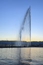 Fountain Jet D`Eau At Twilight, Lake Geneva, Switzerland