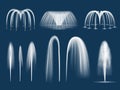 Fountain jet. Realistic decorative water outdoor splashes isolated vector templates