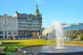 Fountain on Kazan square on the background of the singer House -