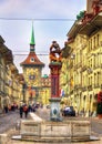 Fountain on the Kramgasse street in the Old City of Bern Royalty Free Stock Photo