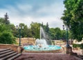 Fountain at the Kurortniy Glavny Park entrance. Essentuki, Rus Royalty Free Stock Photo