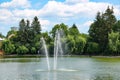 Fountain in the lake, at Campina, Romania