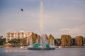 Fountain in lake Eola in Orlando Florida Royalty Free Stock Photo