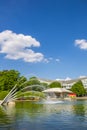 Fountain in the lake of the Gruga park in Essen Royalty Free Stock Photo