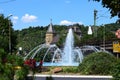 big splashing fountain in Linz at the Rhine, Germany Royalty Free Stock Photo