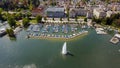 Fountain And Luxury Marina Boats In Zurich Switzerland Aerial View Royalty Free Stock Photo