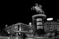 Fountain in Macedonia Square, Skopje, and statue of Warrior on Horse, resembling Alexander the Great