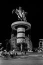 Fountain in Macedonia Square, Skopje, and statue of Warrior on Horse, resembling Alexander the Great
