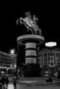 Fountain in Macedonia Square, Skopje, and statue of Warrior on Horse, resembling Alexander the Great